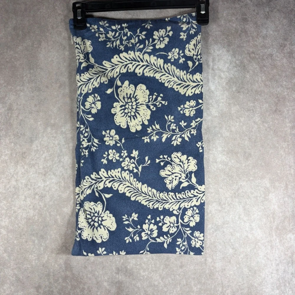 Pottery Barn Pillow Cover 12x20 Blue Floral Linen Cotton Lumbar Boho Coastal